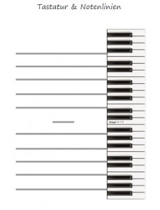 Tastatur & Notenlinien, kostenloses Arbeitsblatt; Notenlesen lernen, gratis PDF, Noten