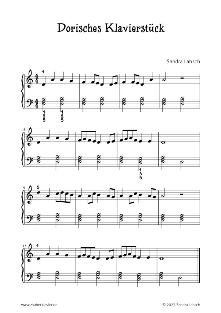 Dorisches leichtes Klavierstück, kostenloser Download, gratis Klaviernoten
